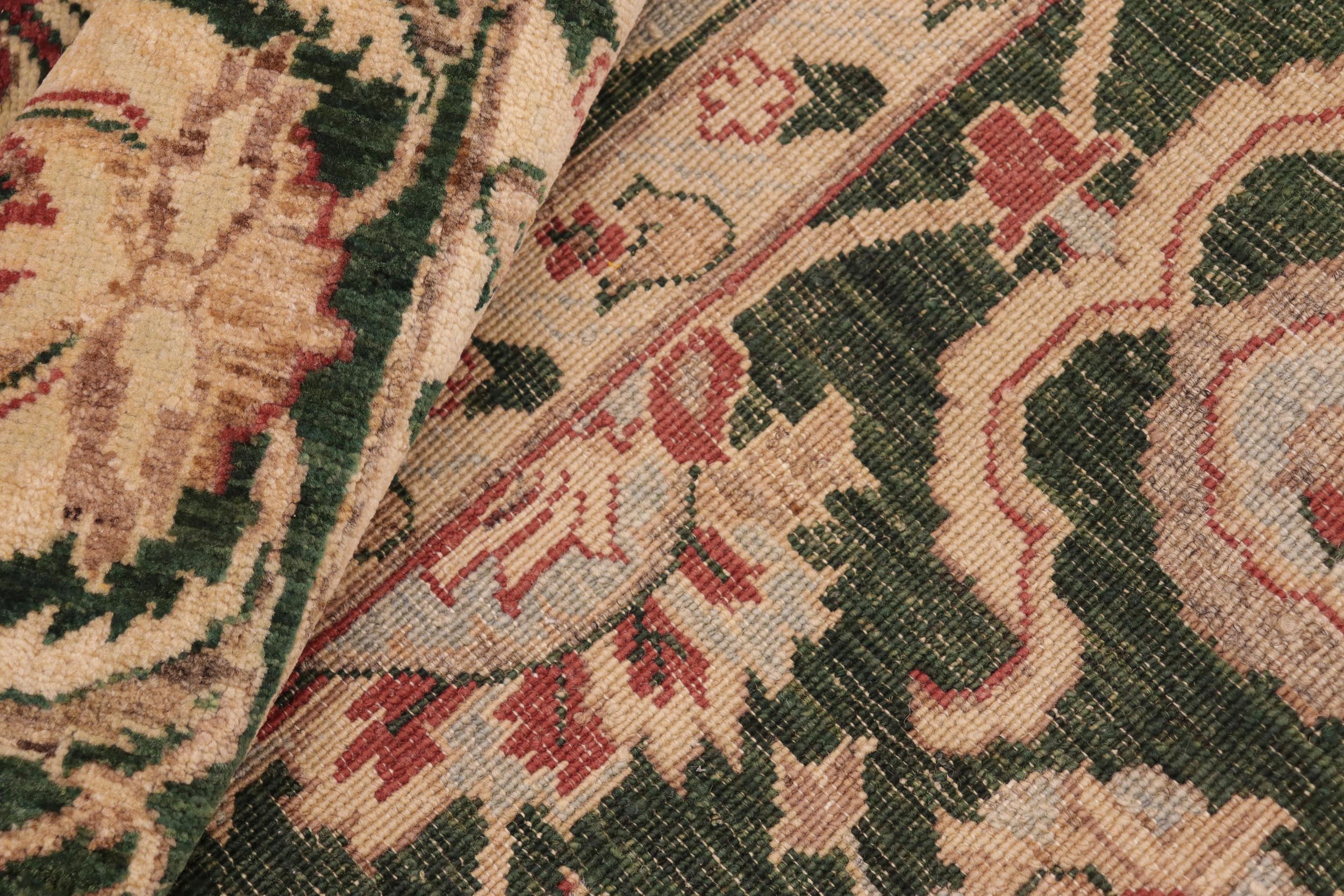 handmade Traditional Kafkaz Green Beige Hand Knotted RECTANGLE 100% WOOL area rug 8x10