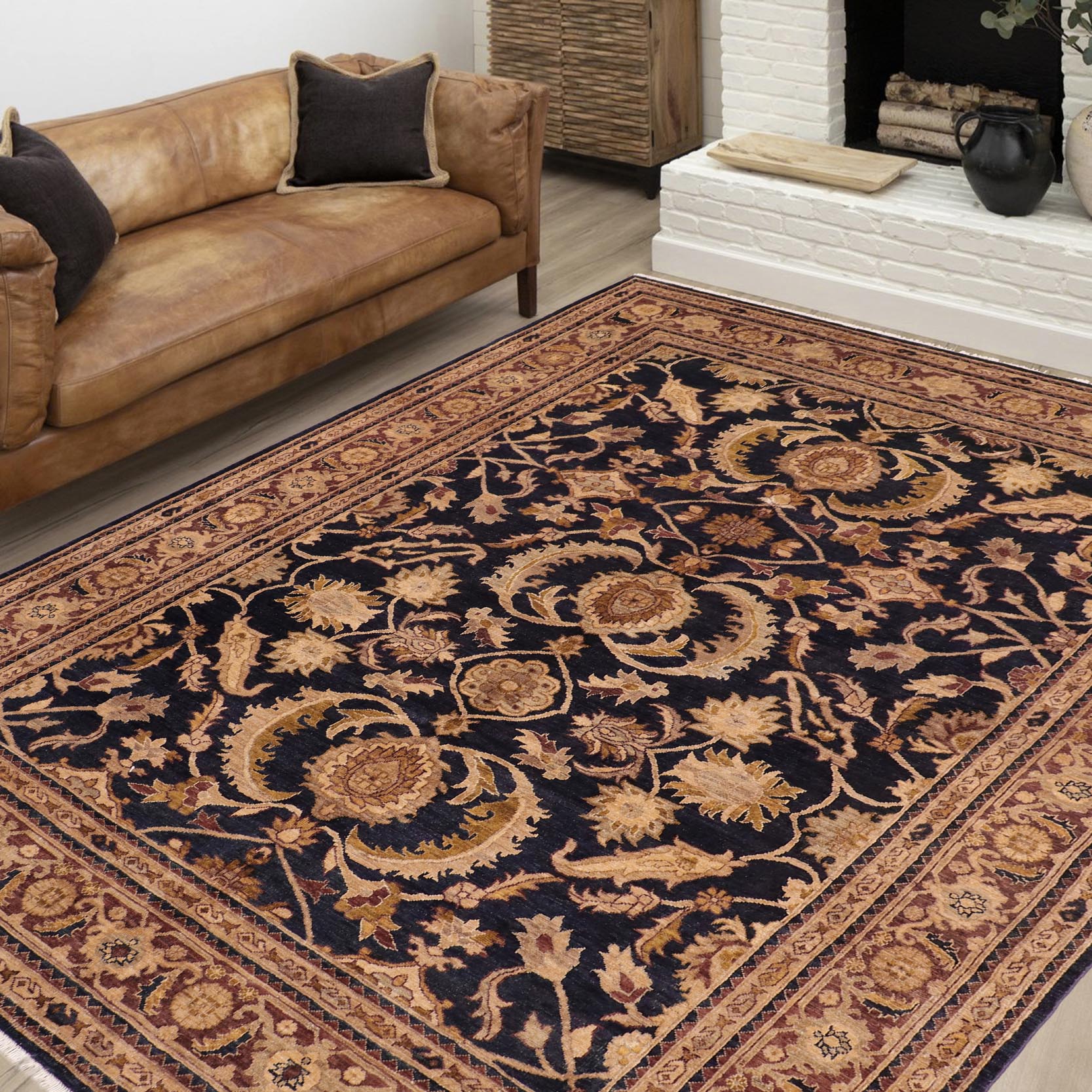 handmade Traditional Kafkaz Blue Brown Hand Knotted RECTANGLE 100% WOOL area rug 8x10