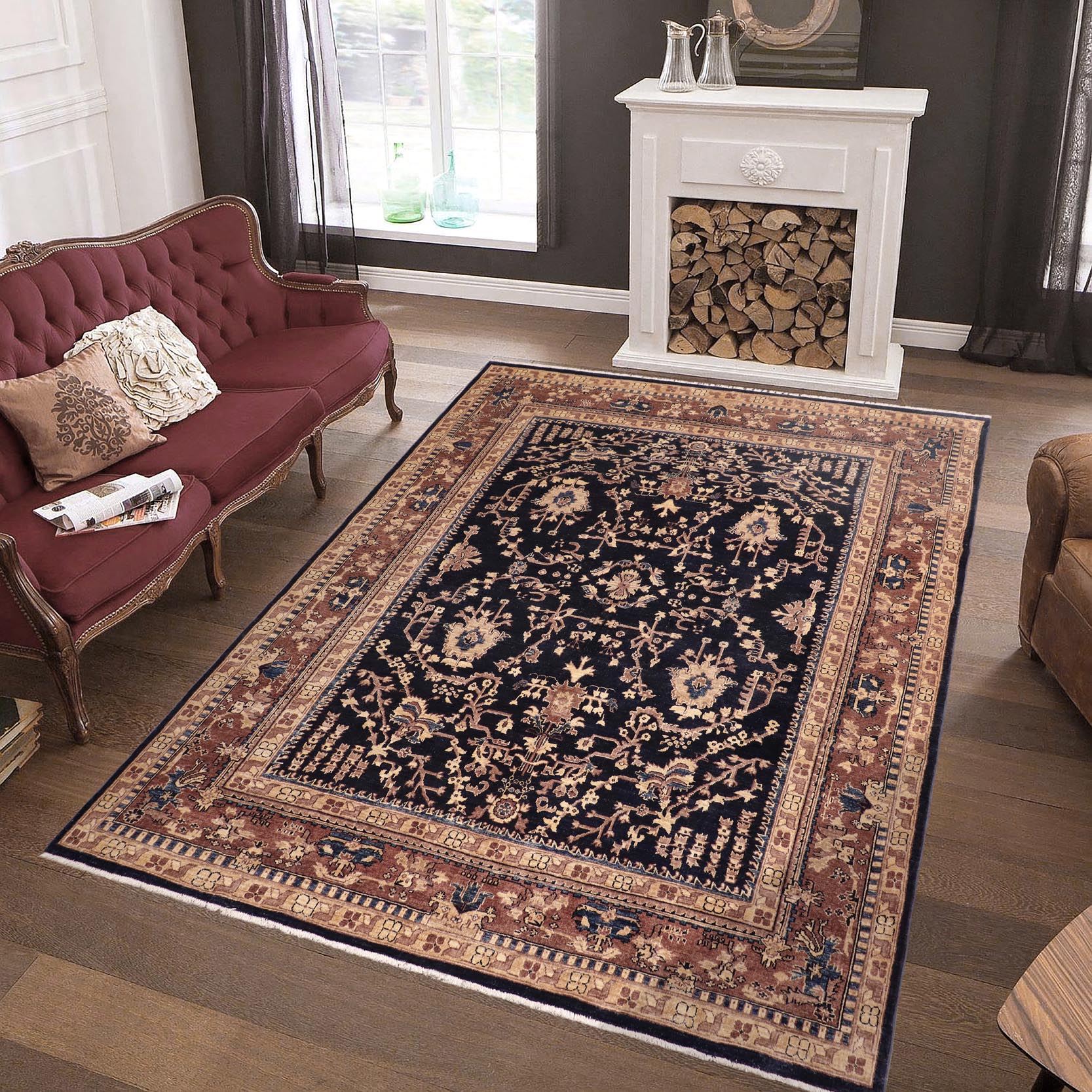 handmade Traditional Kafkaz Blue Brown Hand Knotted RECTANGLE 100% WOOL area rug 8x10