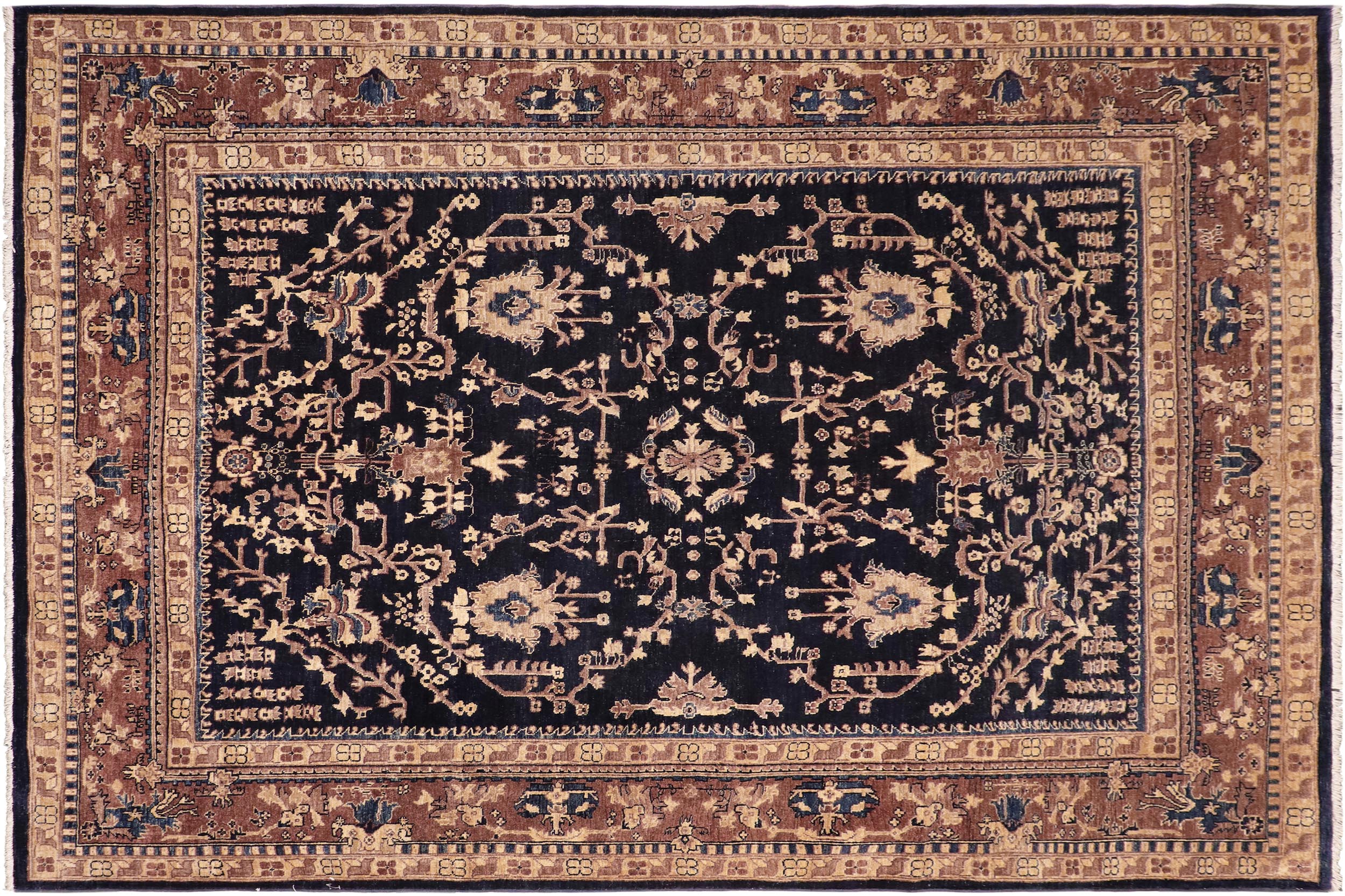 handmade Traditional Kafkaz Blue Brown Hand Knotted RECTANGLE 100% WOOL area rug 8x10