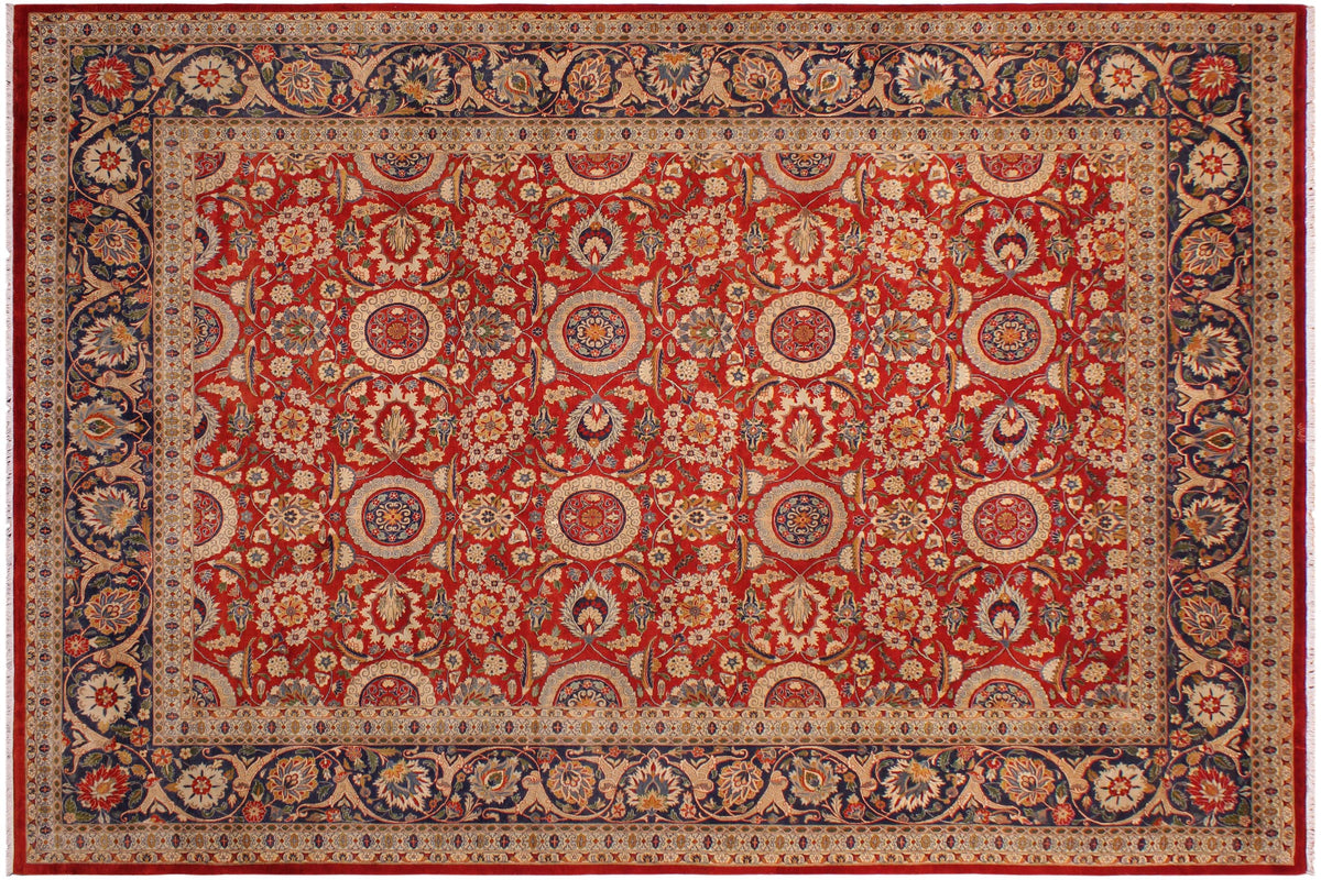 handmade Transitional Agra Tabriz Red Blue  RECTANGLE 100% WOOL area rug 9x12