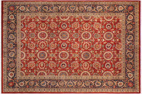 handmade Transitional Agra Tabriz Red Blue  RECTANGLE 100% WOOL area rug 9x12