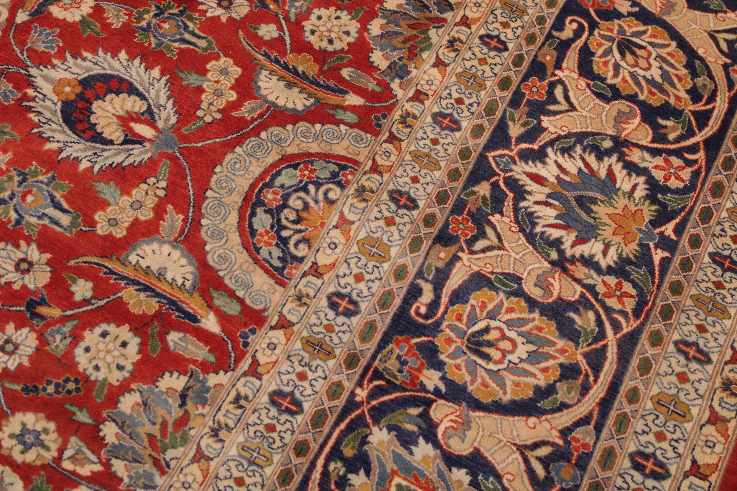handmade Transitional Agra Tabriz Red Blue Hand Knotted RECTANGLE 100% WOOL area rug 9x12
