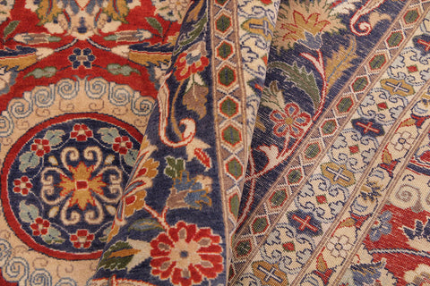 handmade Transitional Agra Tabriz Red Blue Hand Knotted RECTANGLE 100% WOOL area rug 9x12