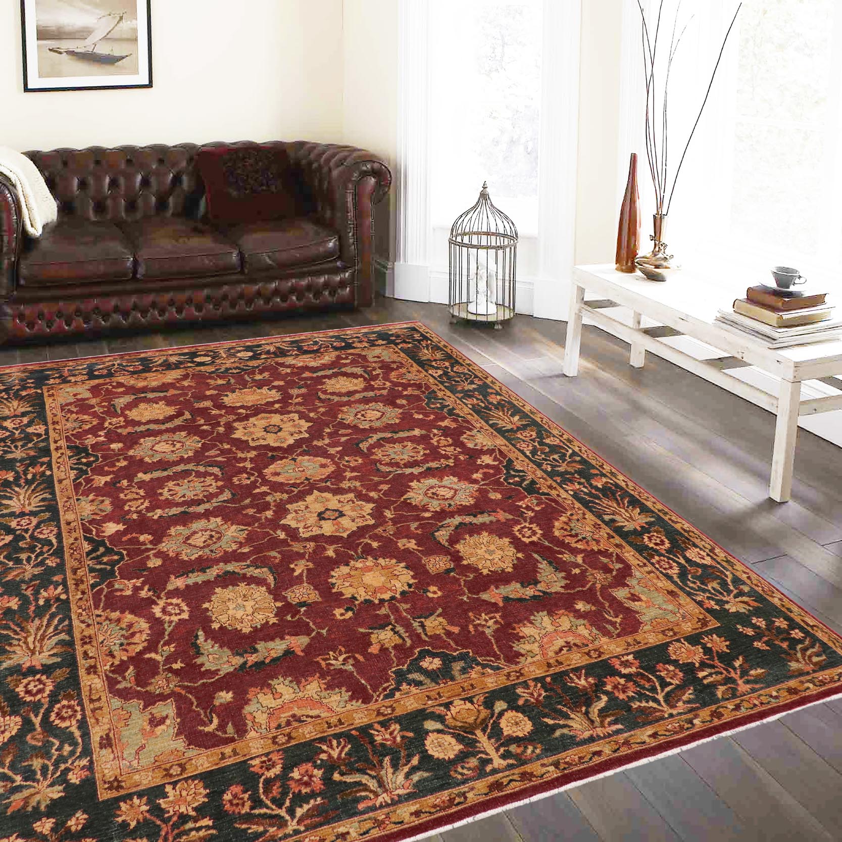handmade Transitional Kafkaz Wine Red Green Hand Knotted RECTANGLE 100% WOOL area rug 9' x 12'