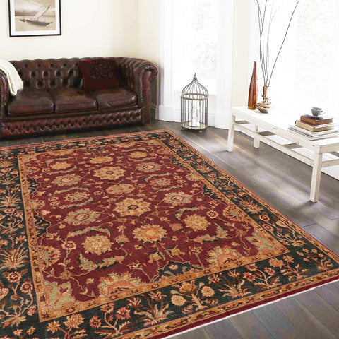 handmade Transitional Kafkaz Wine Red Green Hand Knotted RECTANGLE 100% WOOL area rug 9' x 12'