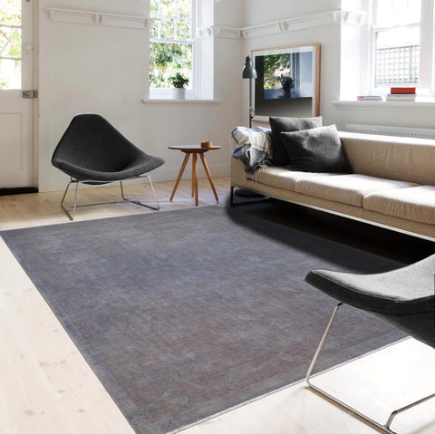 handmade Over Dyed Over Dyed Grayish Blu Gray Hand Knotted RECTANGLE 100% WOOL area rug 9' x 12'