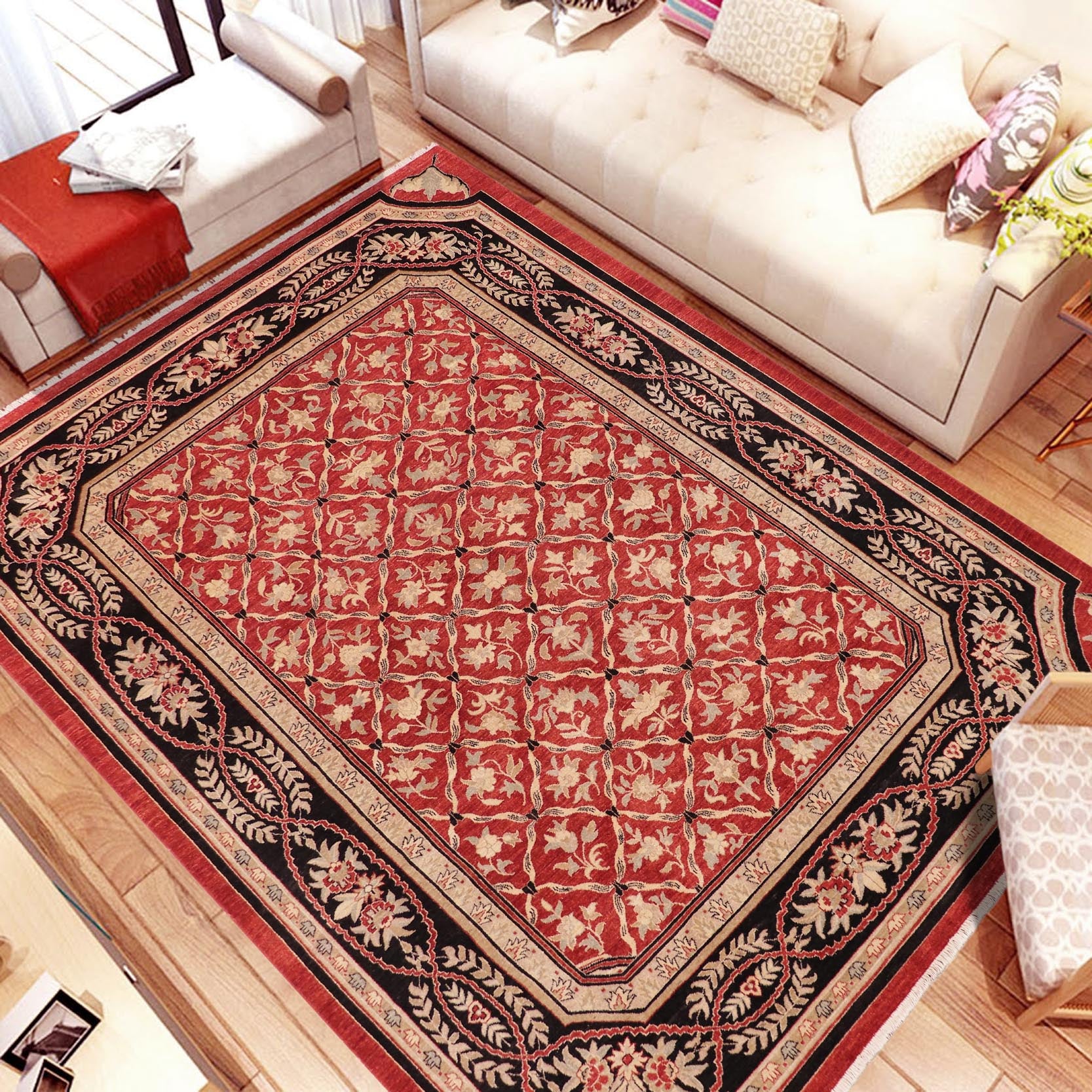 handmade Transitional Kafkaz Red Black Hand Knotted RECTANGLE 100% WOOL area rug 9' x 12'