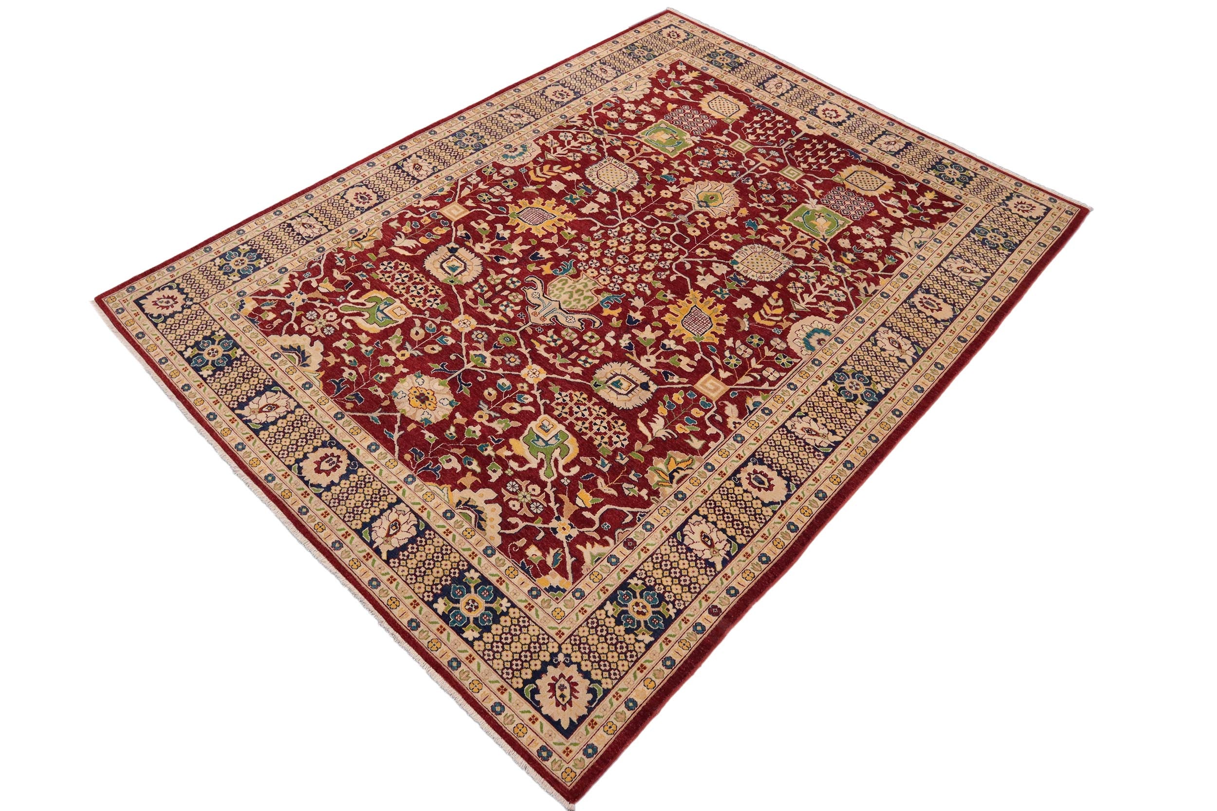 handmade Traditional Kafkaz Red Blue Hand Knotted RECTANGLE 100% WOOL area rug 9x13