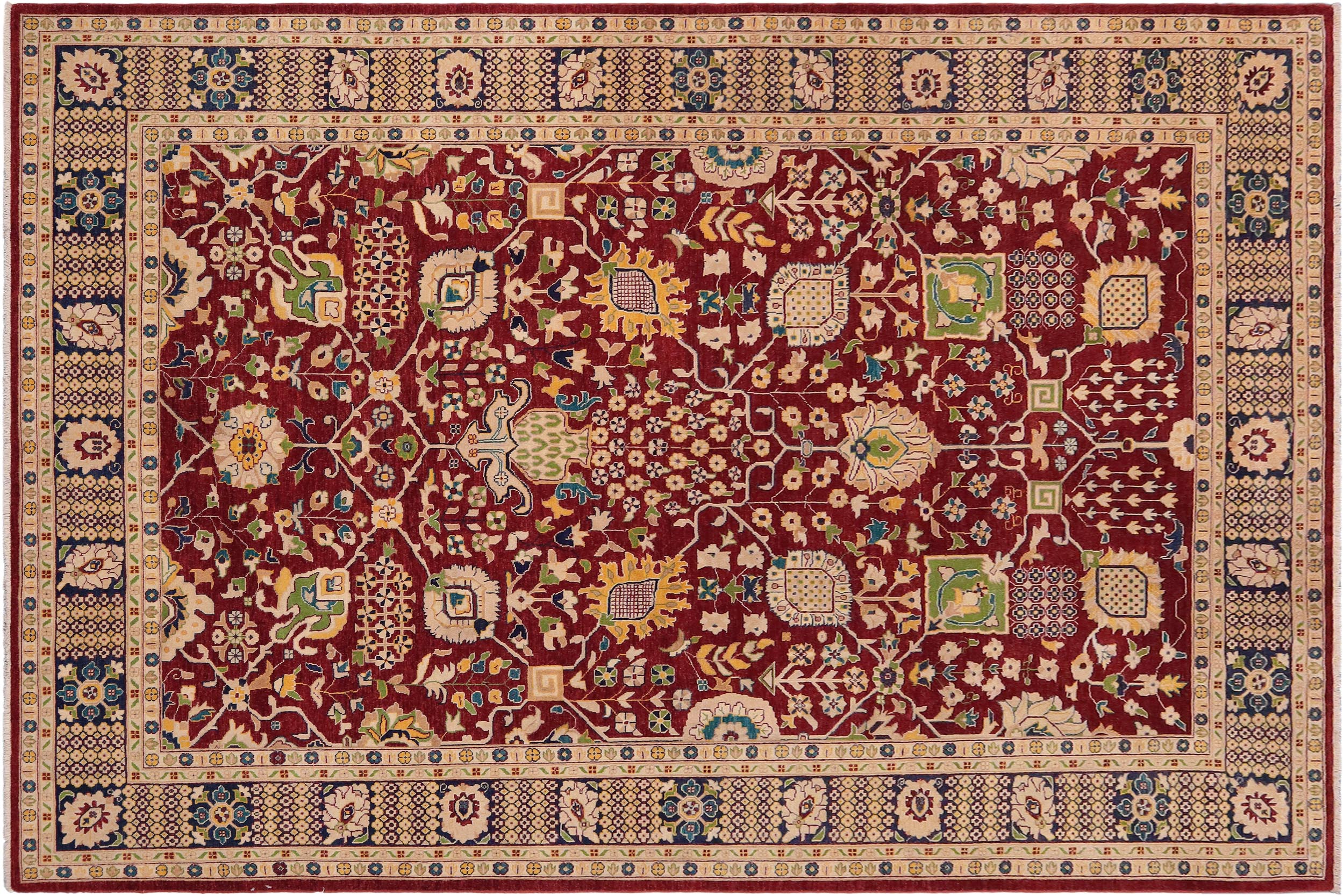 handmade Traditional Kafkaz Red Blue Hand Knotted RECTANGLE 100% WOOL area rug 9x13