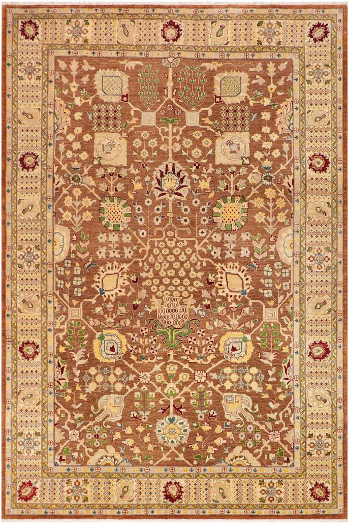 handmade Traditional Kafkaz Brown Beige Hand Knotted RECTANGLE 100% WOOL area rug 9X12