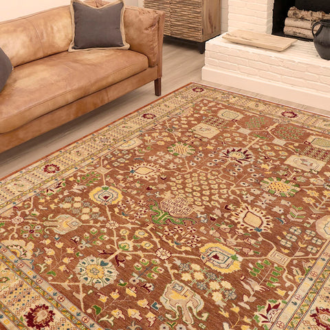handmade Traditional Kafkaz Brown Beige Hand Knotted RECTANGLE 100% WOOL area rug 9x12