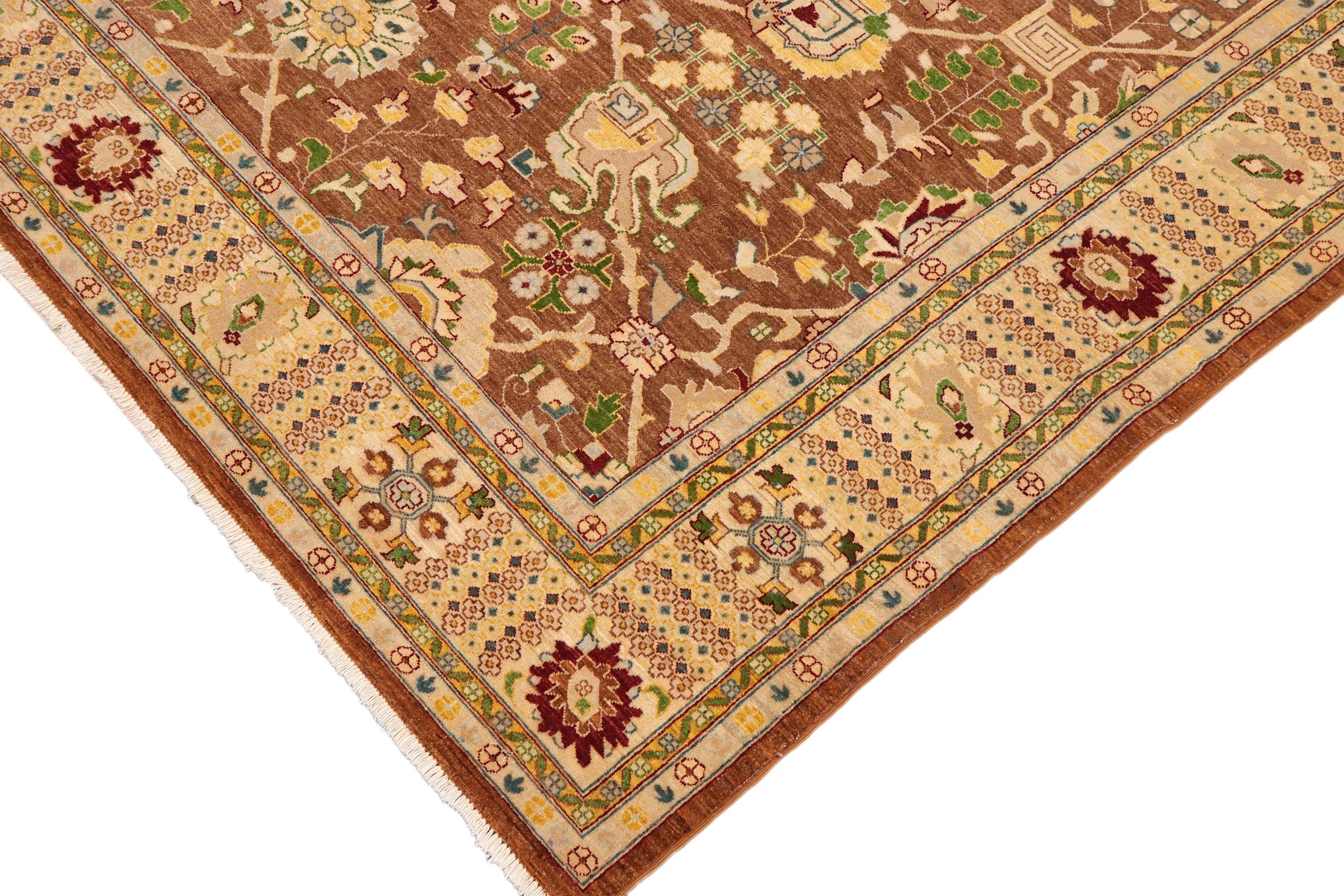 handmade Traditional Kafkaz Brown Beige Hand Knotted RECTANGLE 100% WOOL area rug 9x12