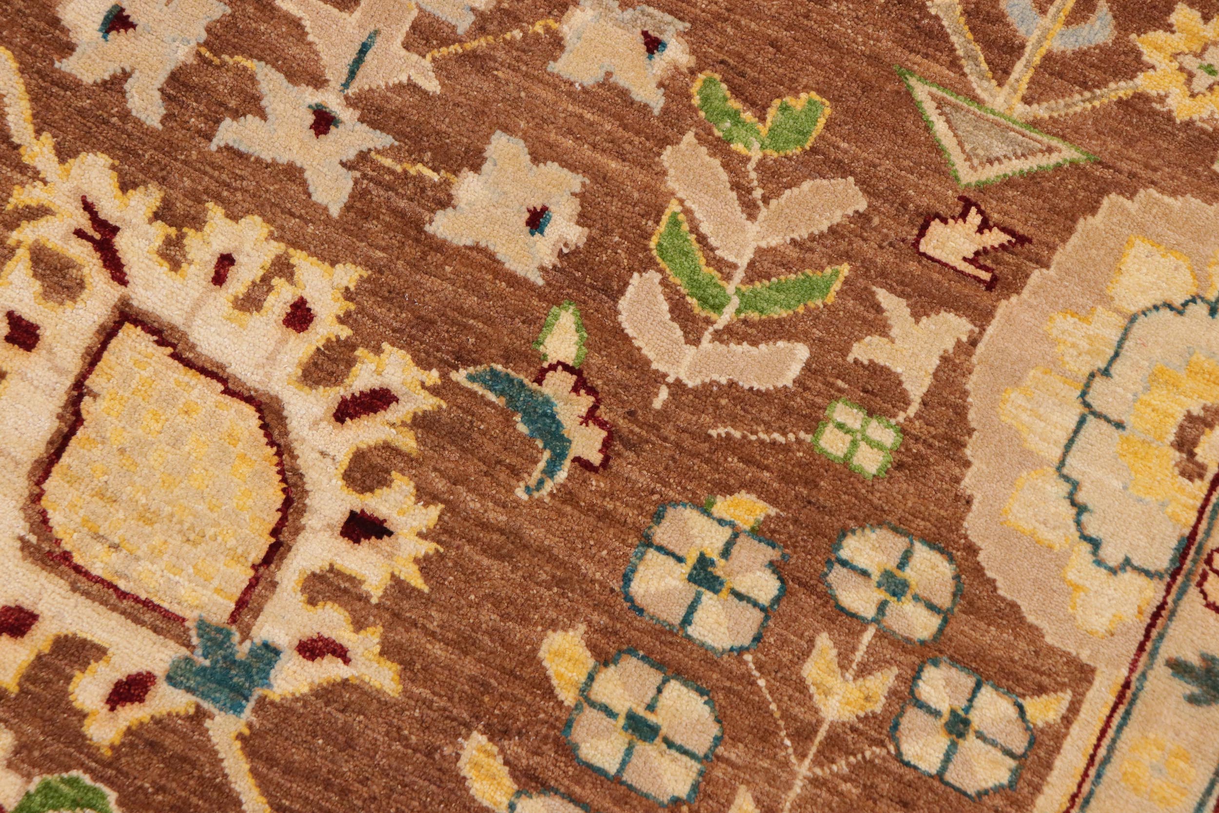 handmade Traditional Kafkaz Brown Beige Hand Knotted RECTANGLE 100% WOOL area rug 9x12
