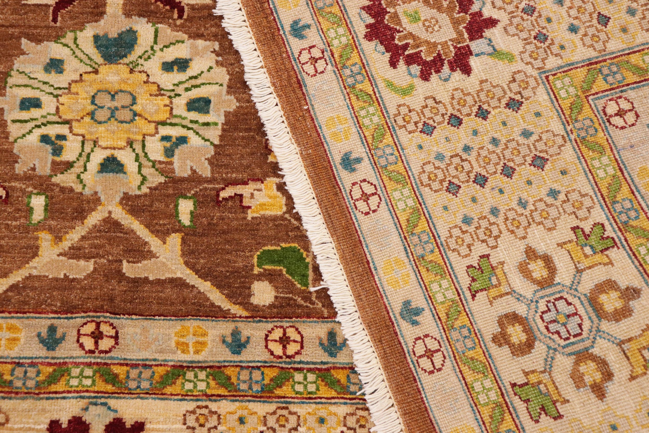 handmade Traditional Kafkaz Brown Beige Hand Knotted RECTANGLE 100% WOOL area rug 9x12