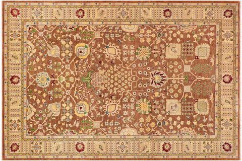 handmade Traditional Kafkaz Brown Beige Hand Knotted RECTANGLE 100% WOOL area rug 9x12