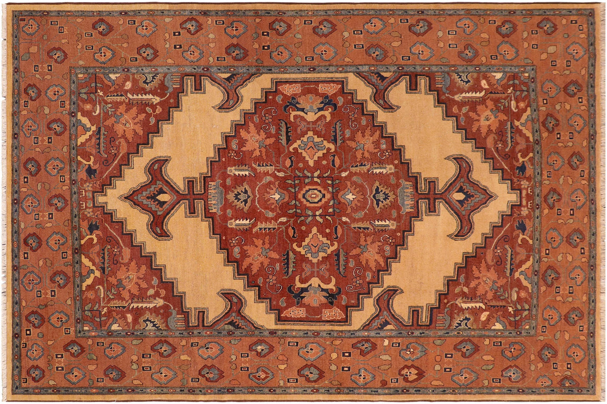 Vintage Distressed Illa Beige/Brown Hand Knotted Wool Rug - 8'3'' x 9'10''