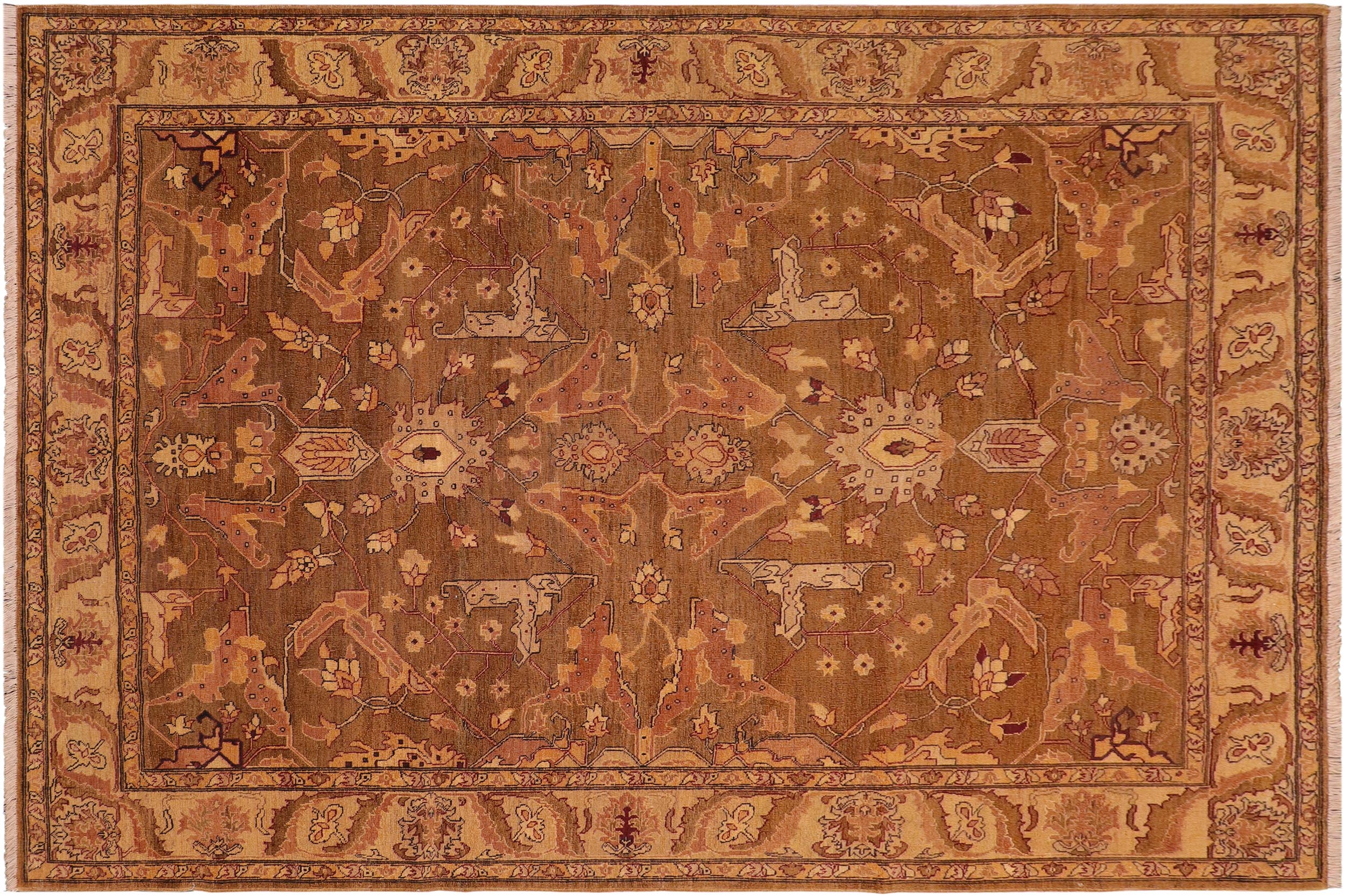 handmade Traditional Antique Gold Ivory Hand Knotted RECTANGLE 100% WOOL area rug 8x10