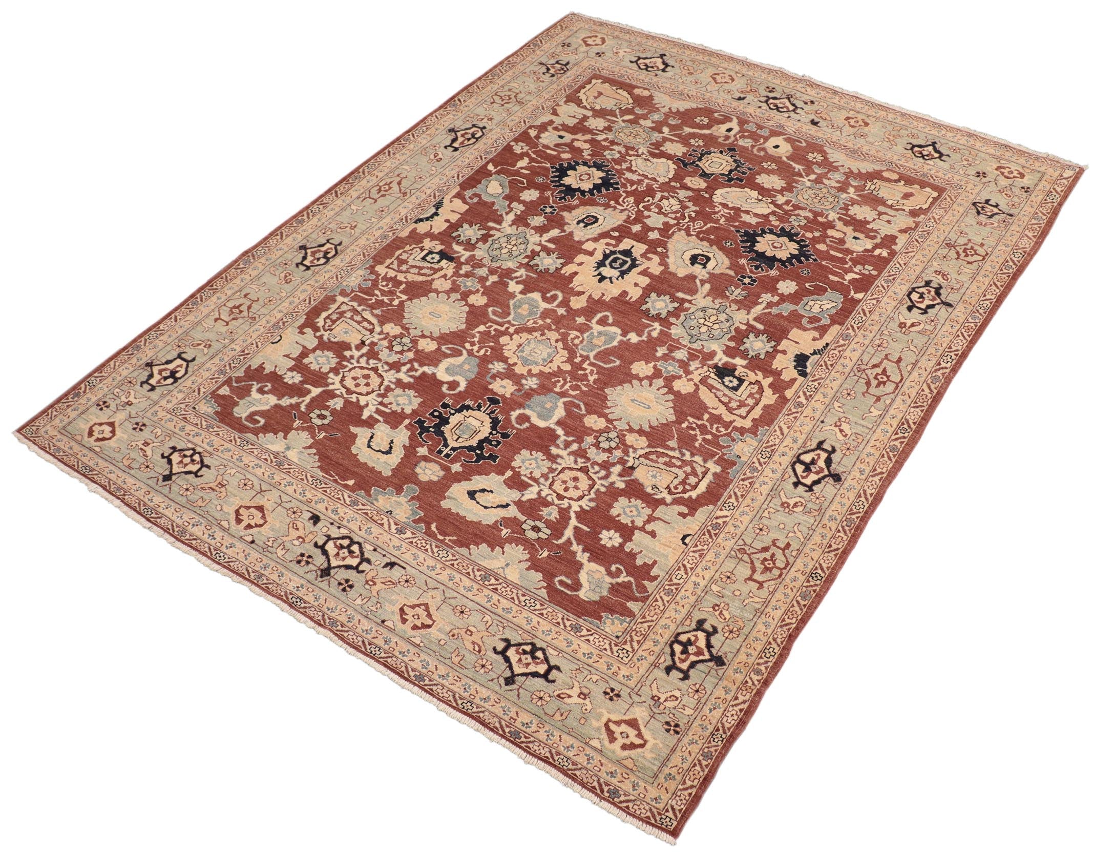 handmade Traditional Kafkaz Rust Blue Hand Knotted RECTANGLE 100% WOOL area rug 8x10