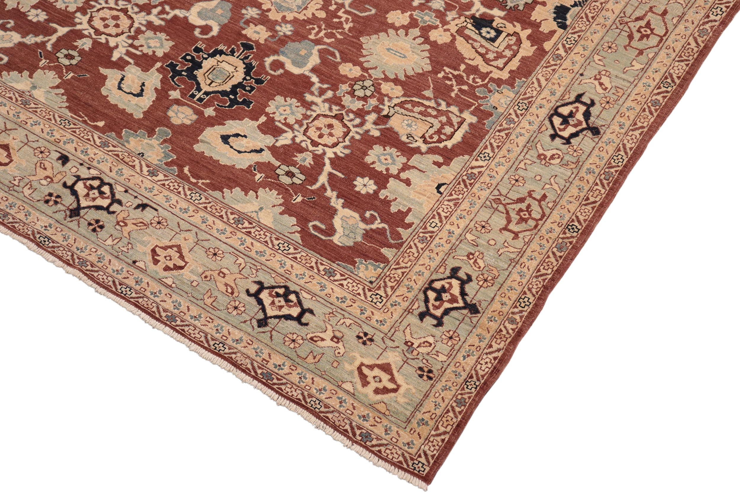 handmade Traditional Kafkaz Rust Blue Hand Knotted RECTANGLE 100% WOOL area rug 8x10