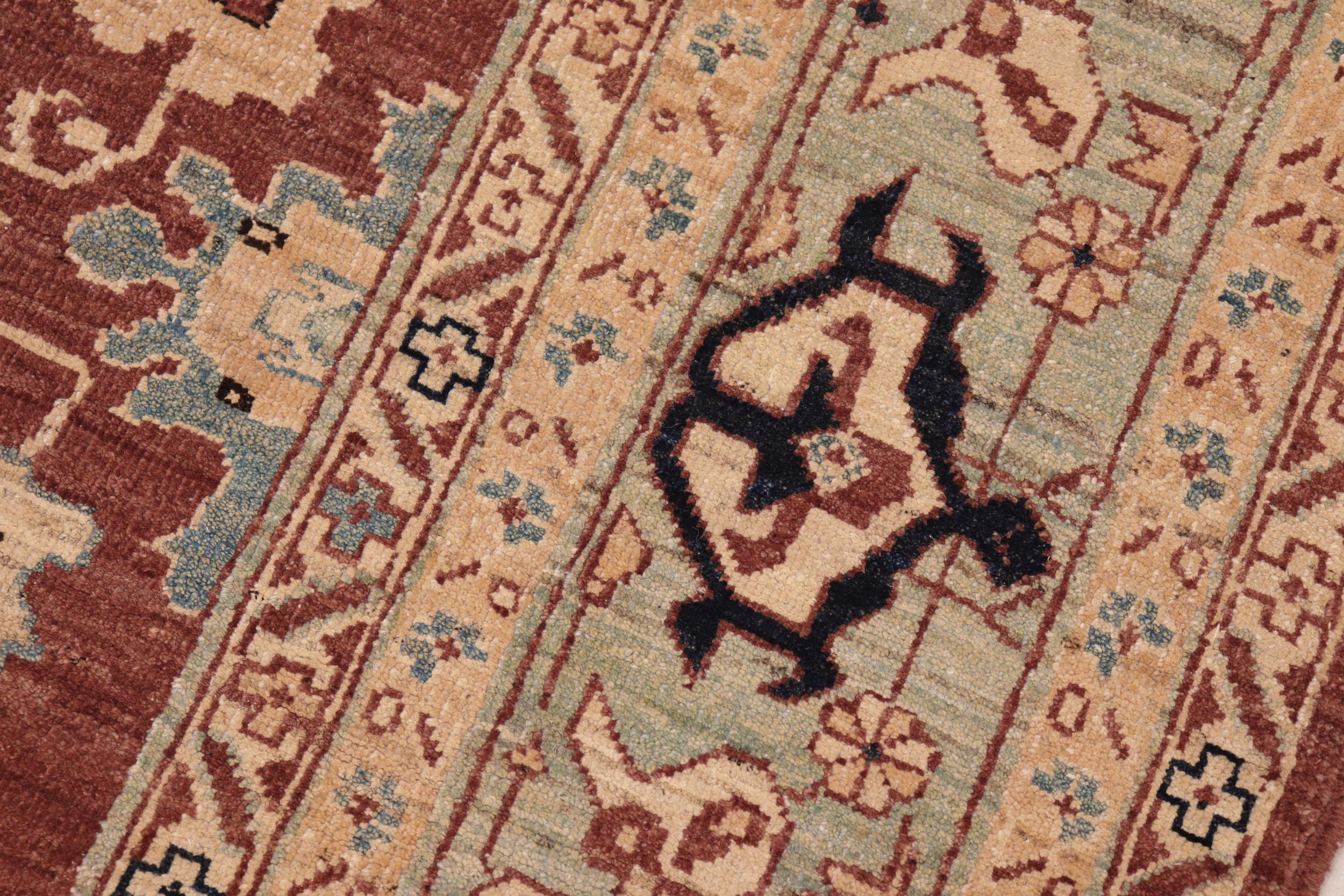 handmade Traditional Kafkaz Rust Blue Hand Knotted RECTANGLE 100% WOOL area rug 8x10