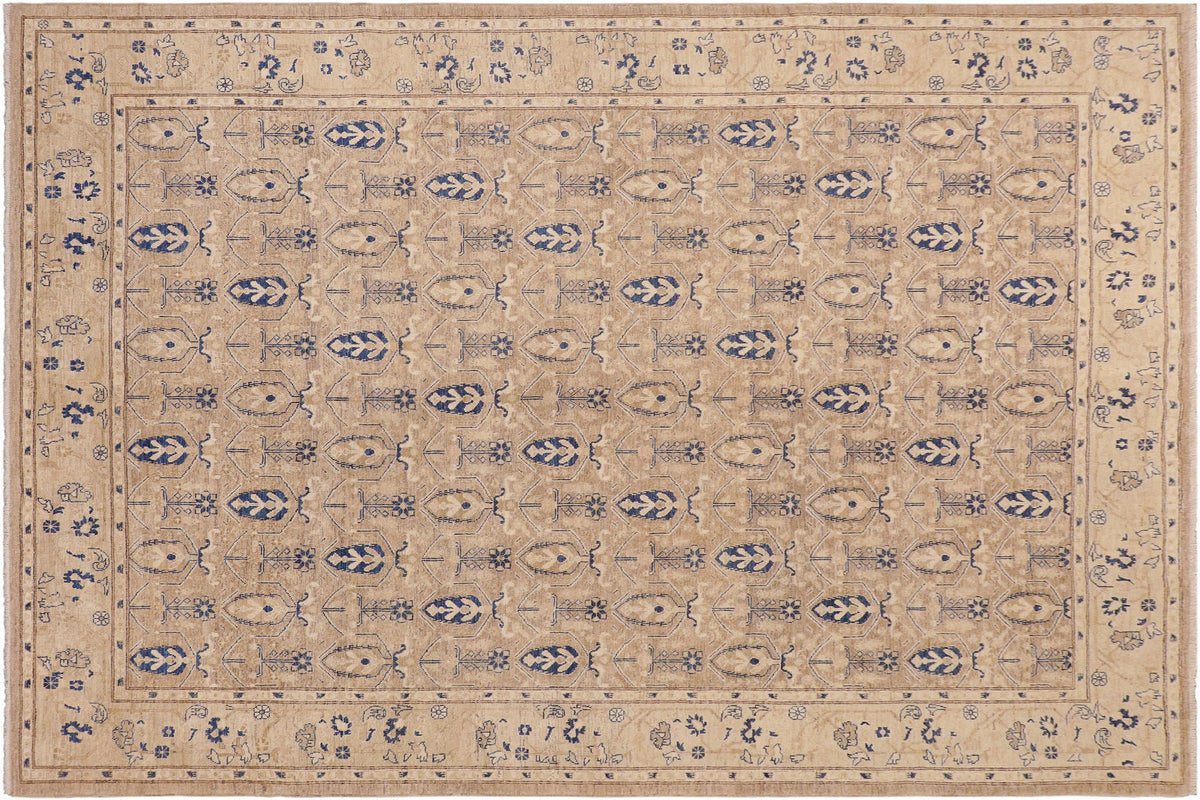handmade Transitional Kafkaz Tan Blue Hand Knotted RECTANGLE 100% WOOL area rug 8' x 10'