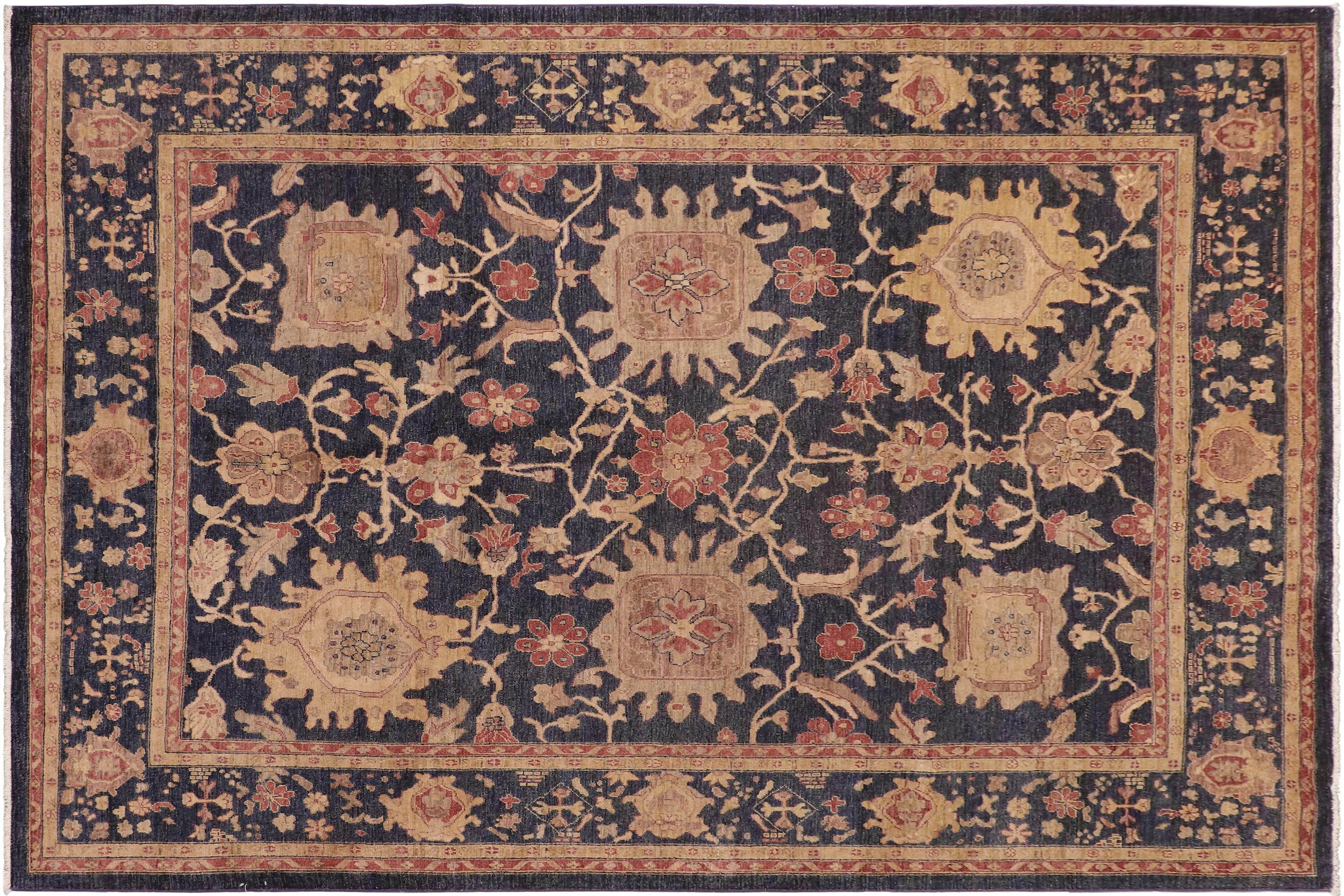 handmade Transitional Kafkaz Blue Tan Hand Knotted RECTANGLE 100% WOOL area rug 8' x 10'