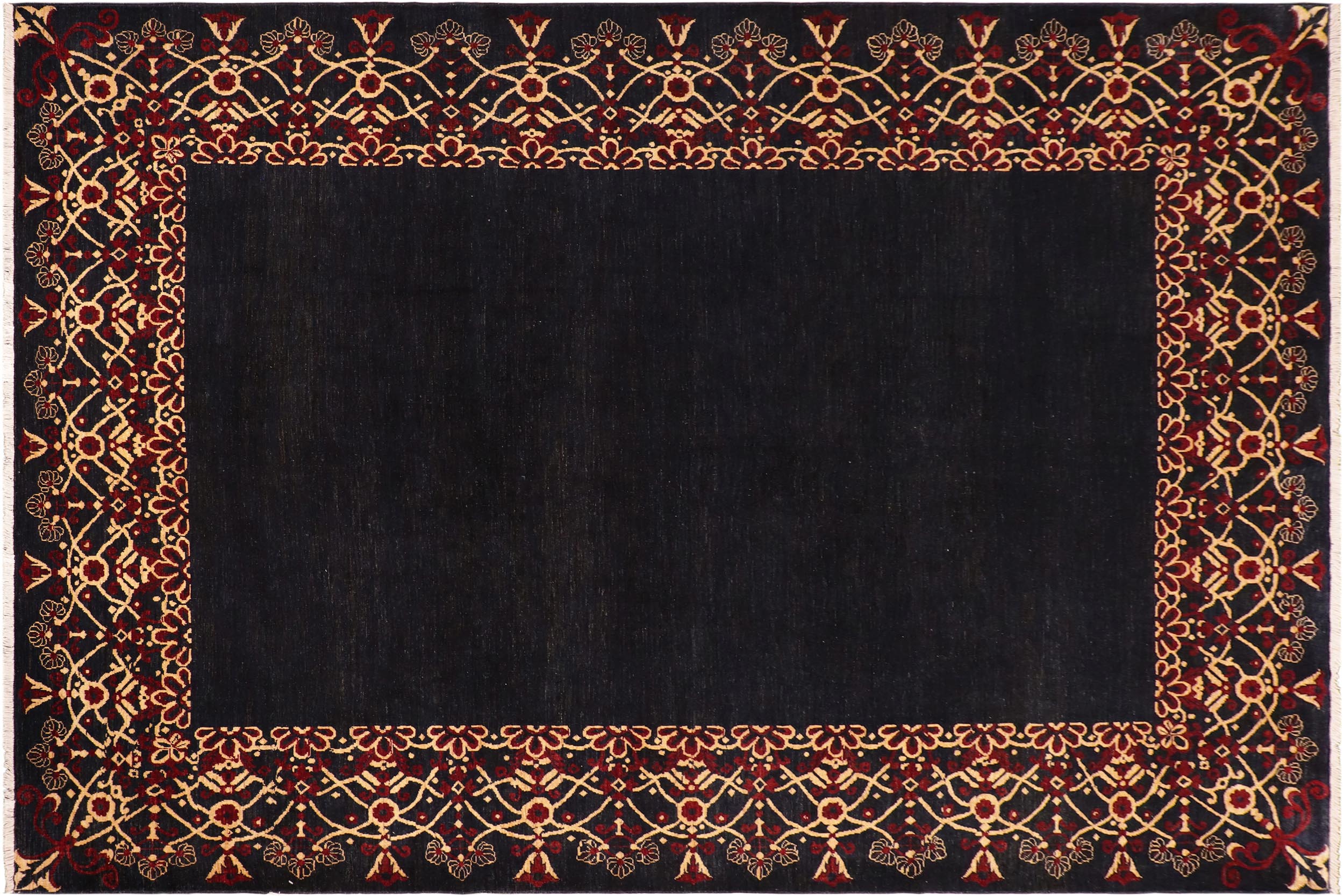 handmade Modern Kafkaz Navy Beige Hand Knotted RECTANGLE 100% WOOL area rug 8' x 10'