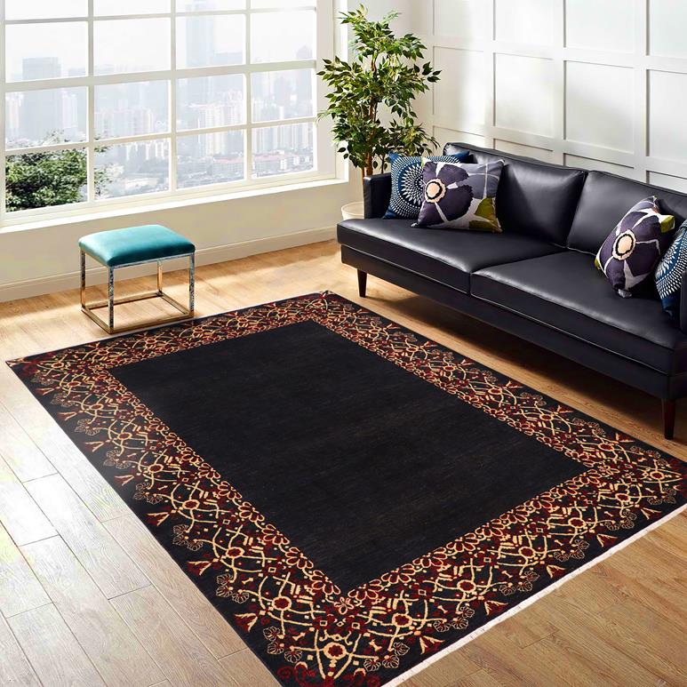 handmade Modern Kafkaz Navy Beige Hand Knotted RECTANGLE 100% WOOL area rug 8X10