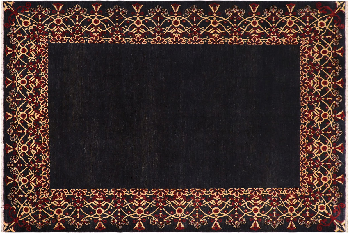 handmade Modern Kafkaz Navy Beige Hand Knotted RECTANGLE 100% WOOL area rug 8' x 10'