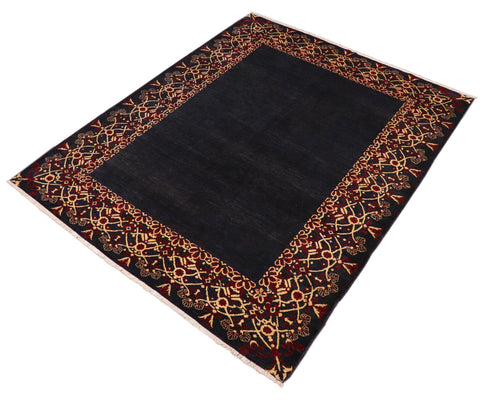handmade Modern Kafkaz Navy Beige Hand Knotted RECTANGLE 100% WOOL area rug 8' x 10'