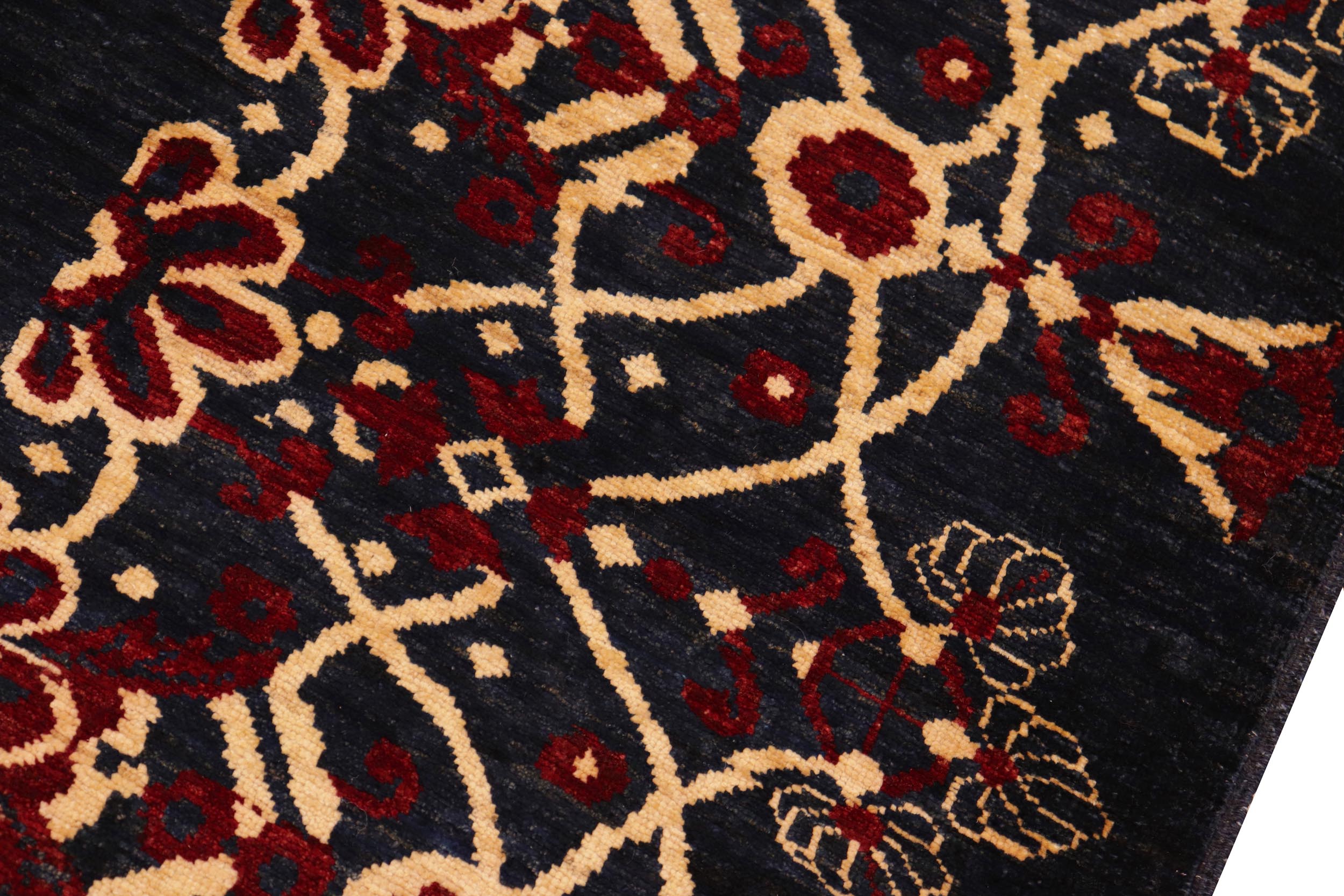 handmade Modern Kafkaz Navy Beige Hand Knotted RECTANGLE 100% WOOL area rug 8' x 10'
