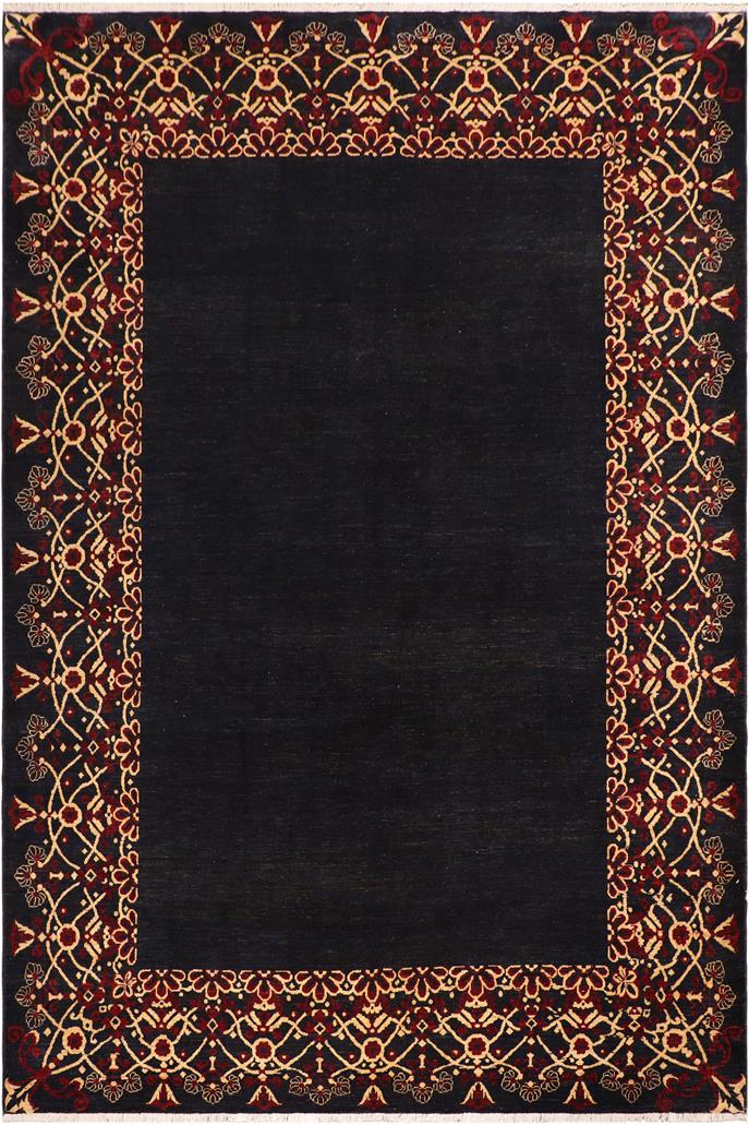 handmade Modern Kafkaz Navy Beige Hand Knotted RECTANGLE 100% WOOL area rug 8X10