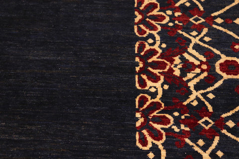 handmade Modern Kafkaz Navy Beige Hand Knotted RECTANGLE 100% WOOL area rug 8' x 10'