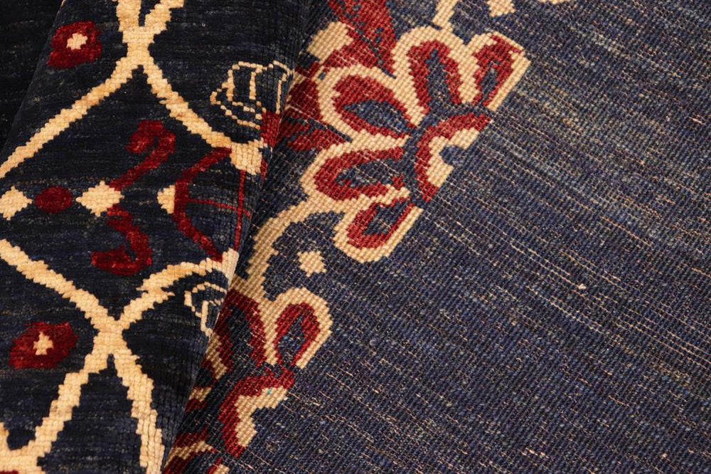 handmade Modern Kafkaz Navy Beige Hand Knotted RECTANGLE 100% WOOL area rug 8X10