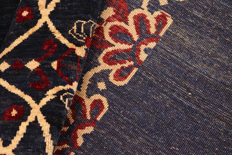 handmade Modern Kafkaz Navy Beige Hand Knotted RECTANGLE 100% WOOL area rug 8' x 10'