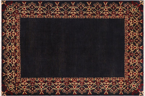 handmade Modern Kafkaz Navy Beige Hand Knotted RECTANGLE 100% WOOL area rug 8' x 10'