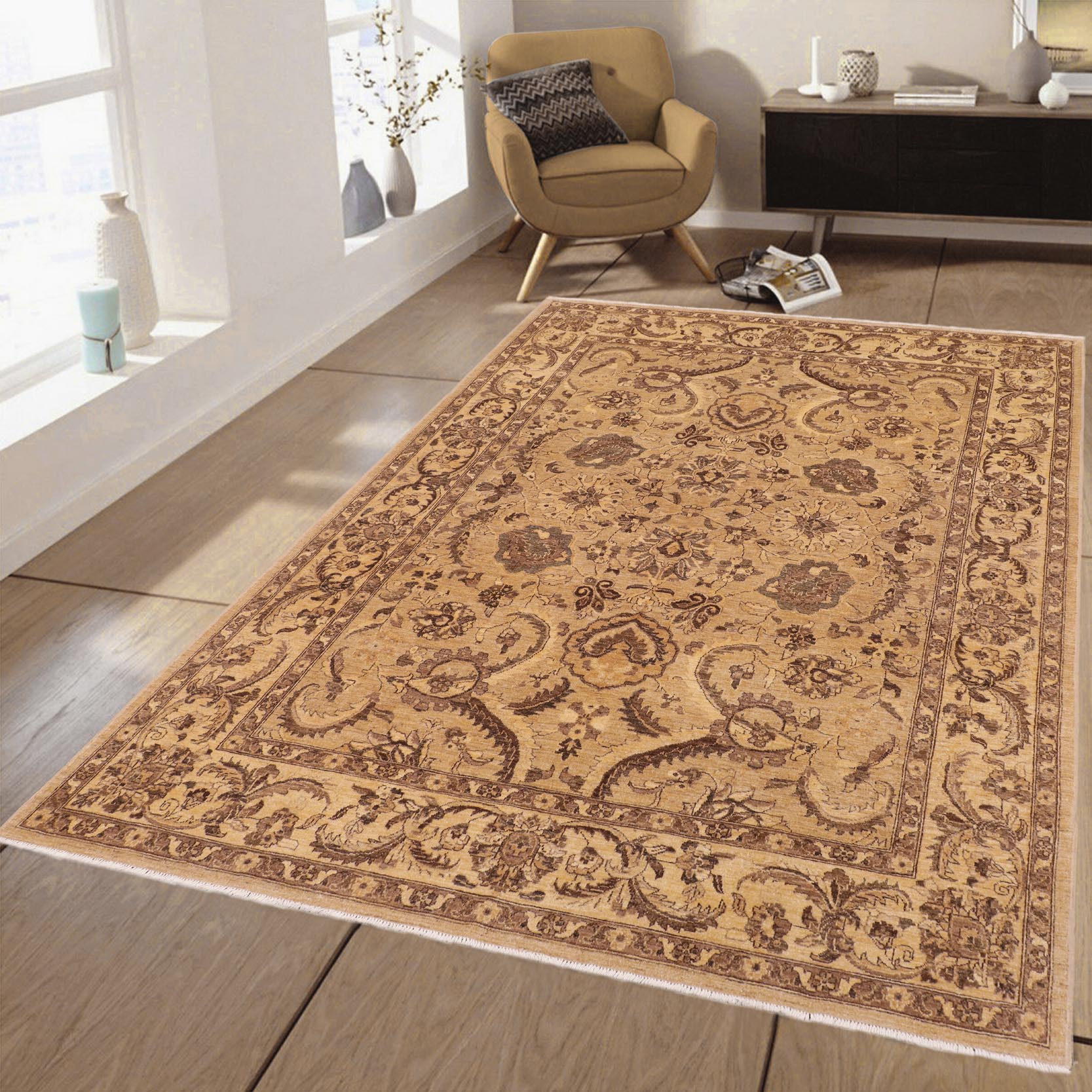 handmade Traditional Kafkaz Gray Tan Hand Knotted RECTANGLE 100% WOOL area rug 8x10