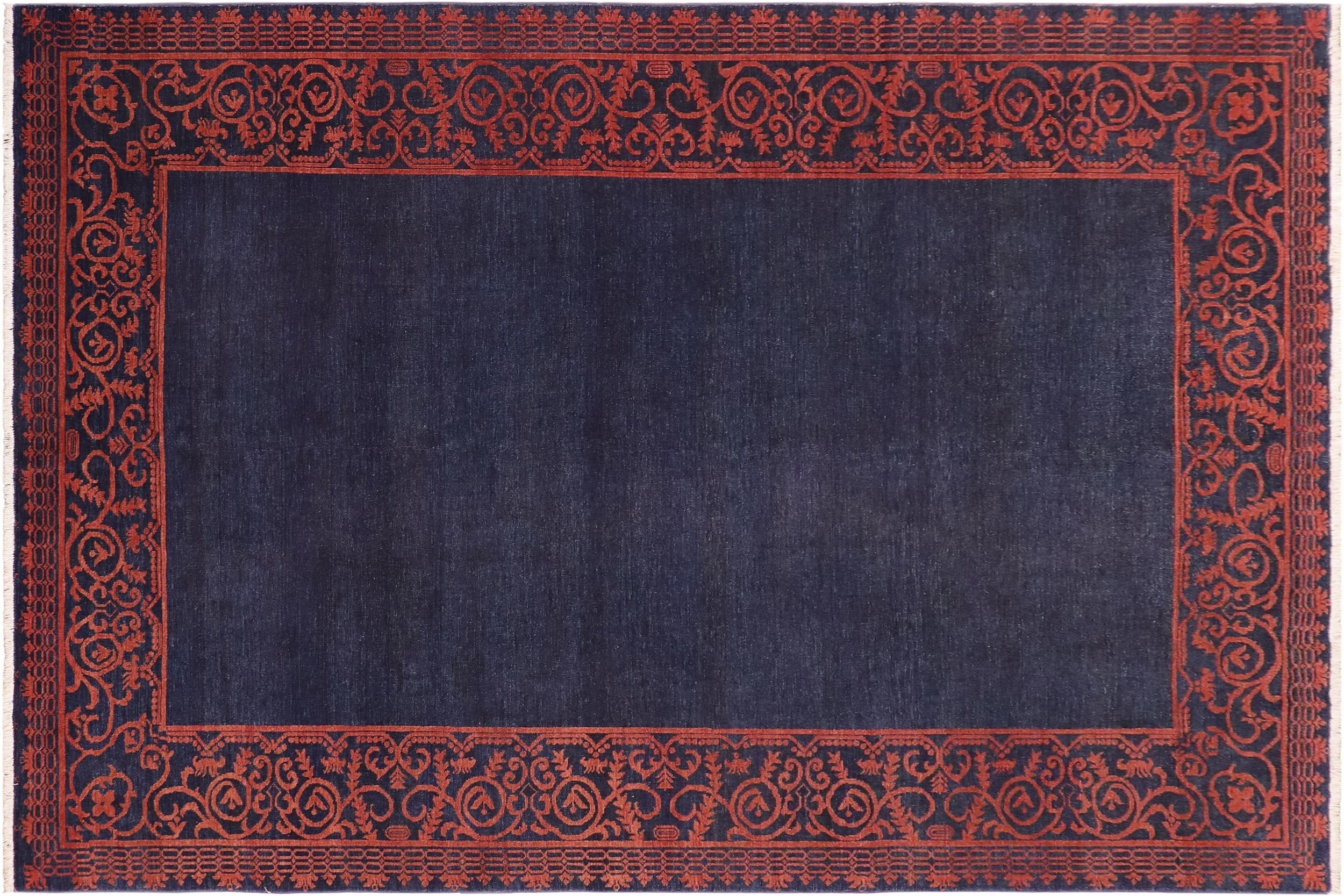 handmade Modern Kafkaz Blue Rust Hand Knotted RECTANGLE 100% WOOL area rug 8' x 10'