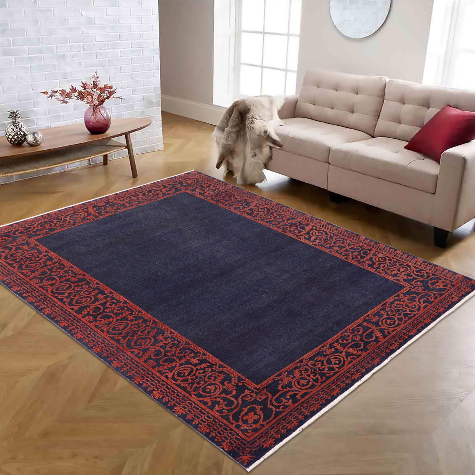handmade Modern Kafkaz Blue Rust Hand Knotted RECTANGLE 100% WOOL area rug 8' x 10'
