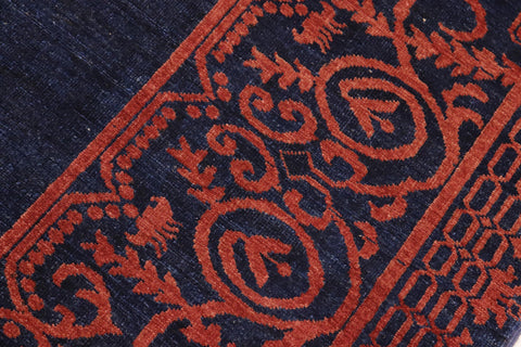 handmade Modern Kafkaz Blue Rust Hand Knotted RECTANGLE 100% WOOL area rug 8' x 10'