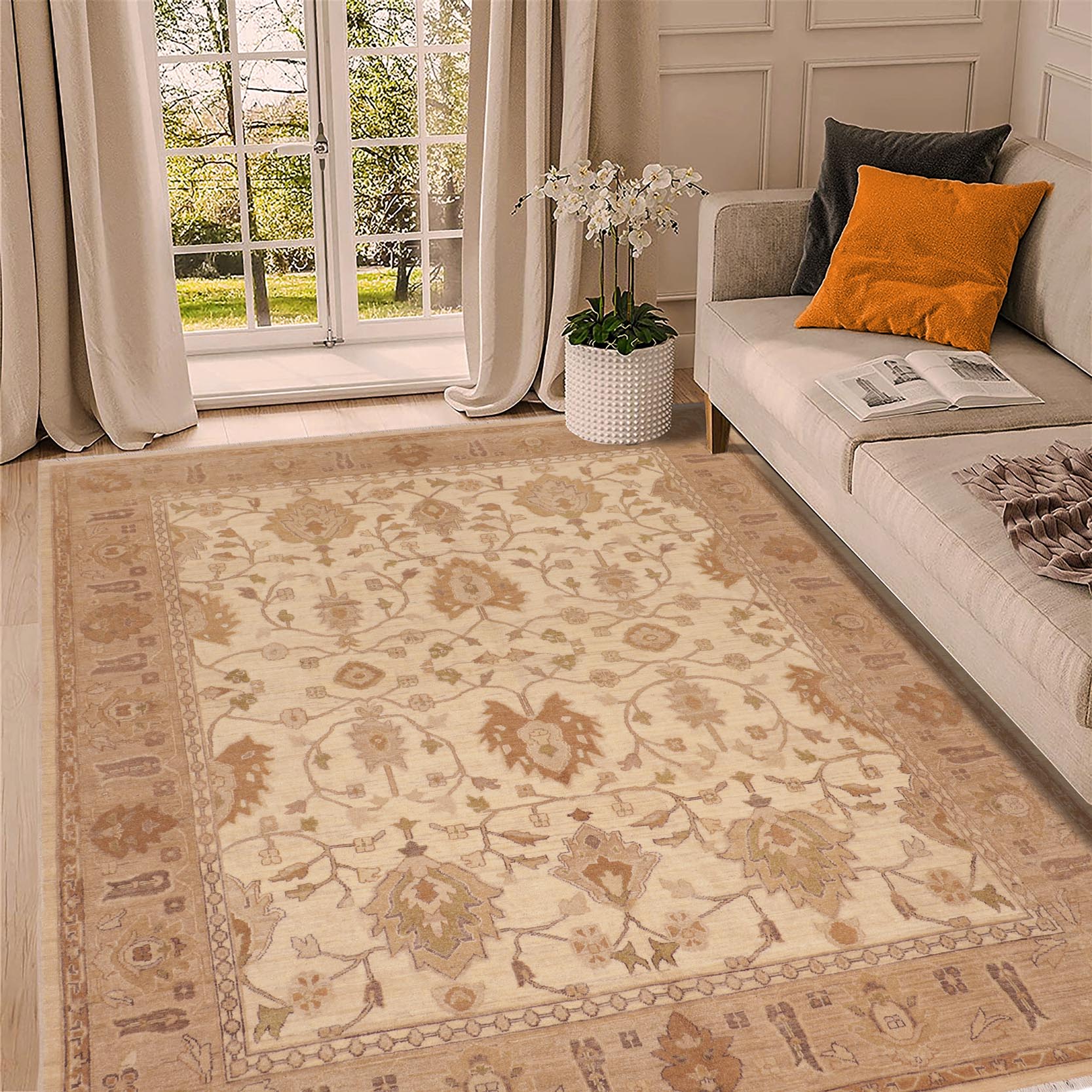 handmade Traditional Kafkaz Beige Tan Hand Knotted RECTANGLE 100% WOOL area rug 8x10