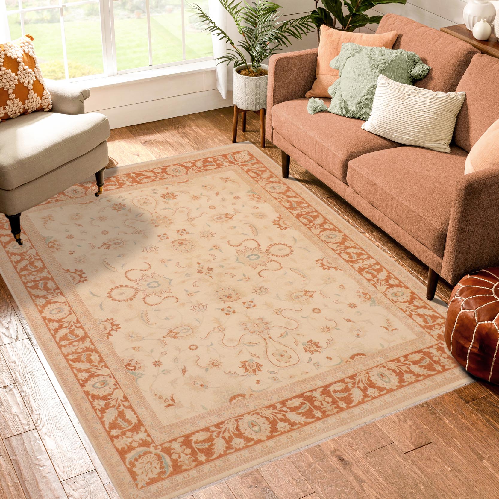 handmade Traditional Kafkaz Beige Orange Hand Knotted RECTANGLE 100% WOOL area rug 8x10