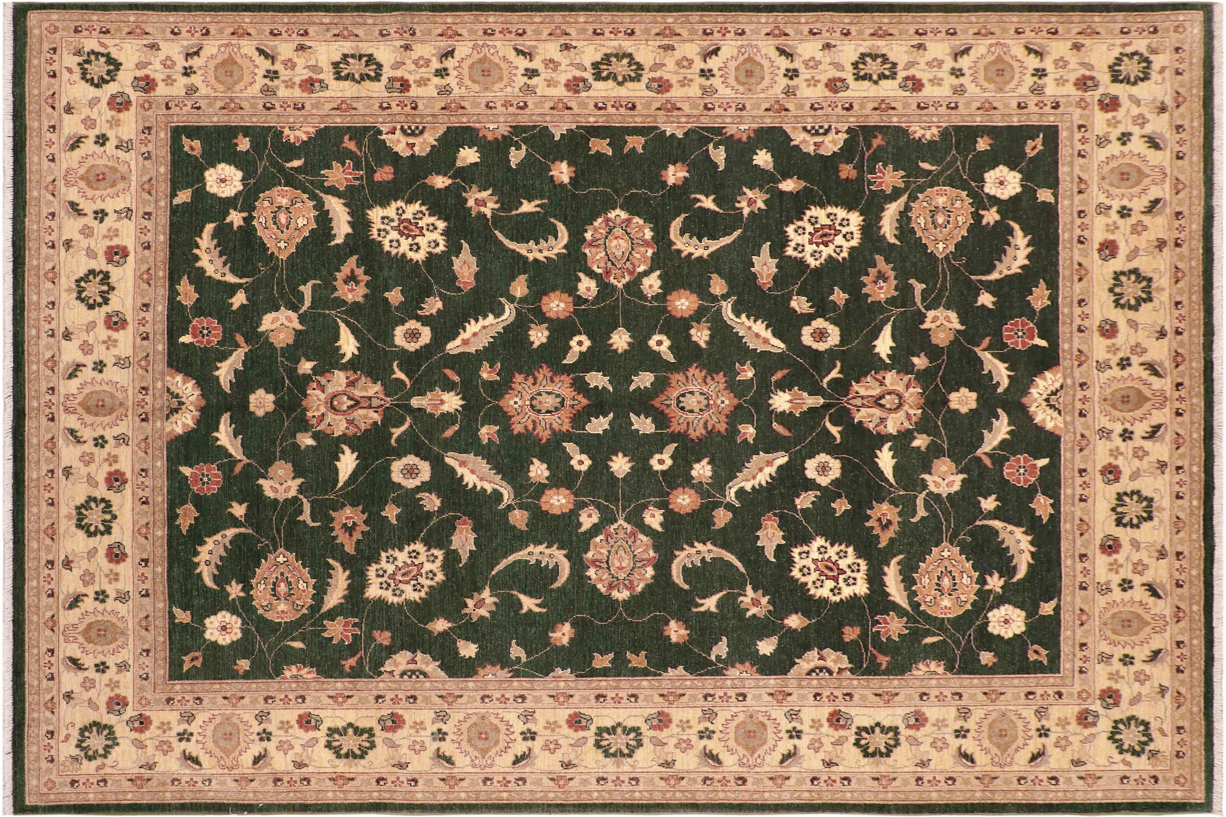handmade Transitional Kafkaz Green Beige Hand Knotted RECTANGLE 100% WOOL area rug 8' x 10'