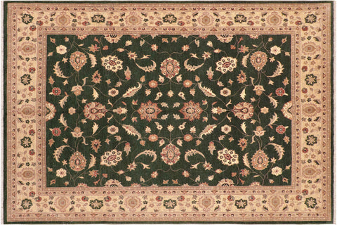 handmade Transitional Kafkaz Green Beige Hand Knotted RECTANGLE 100% WOOL area rug 8' x 10'