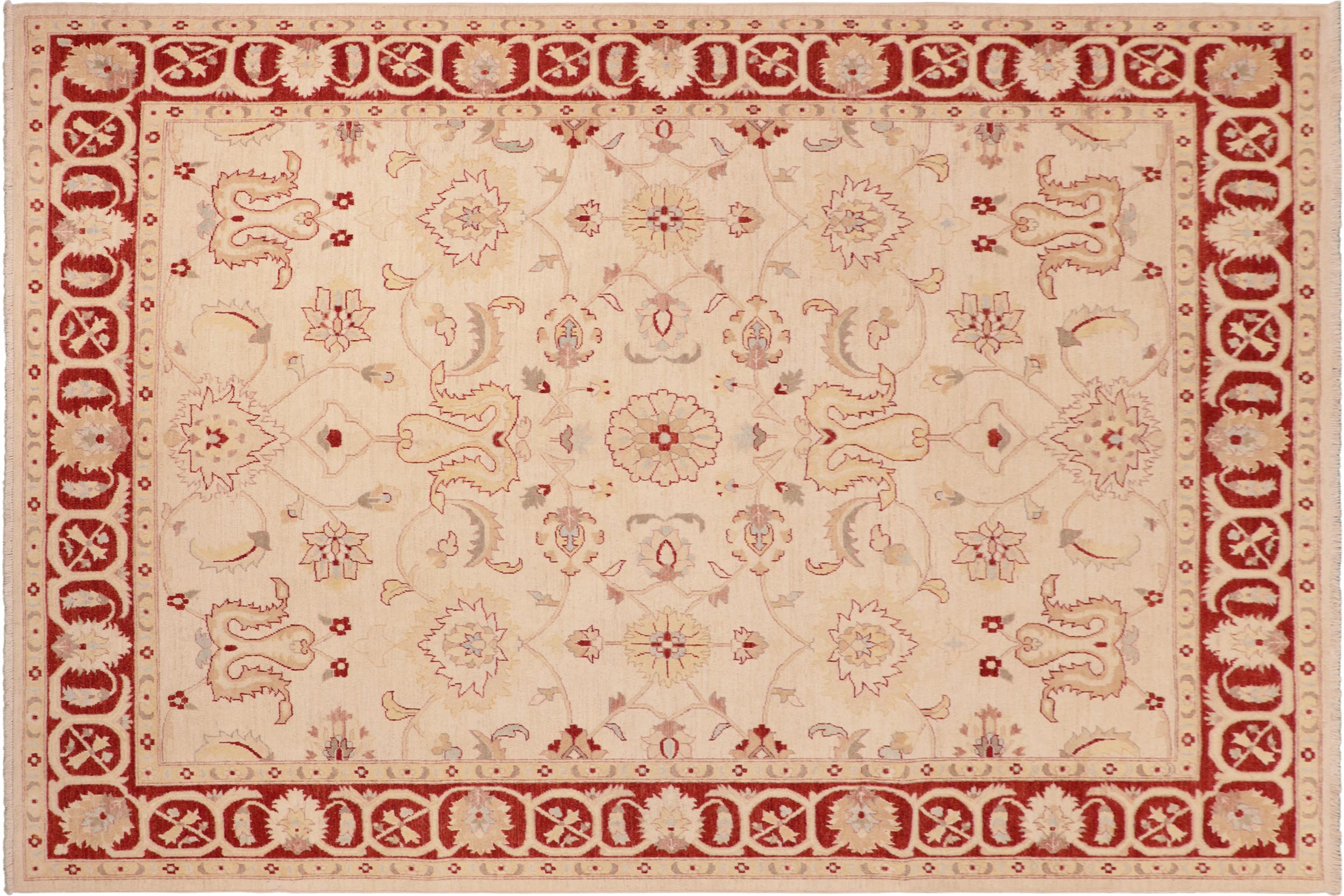 handmade Traditional Kafkaz Beige Red Hand Knotted RECTANGLE 100% WOOL area rug 8x10