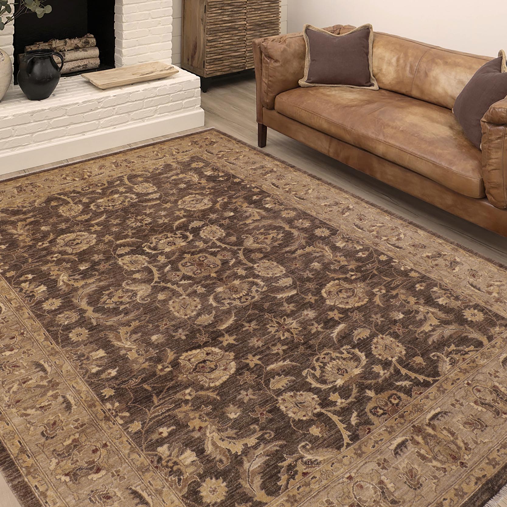 handmade Traditional Kafkaz Brown Tan Hand Knotted RECTANGLE 100% WOOL area rug 8x10