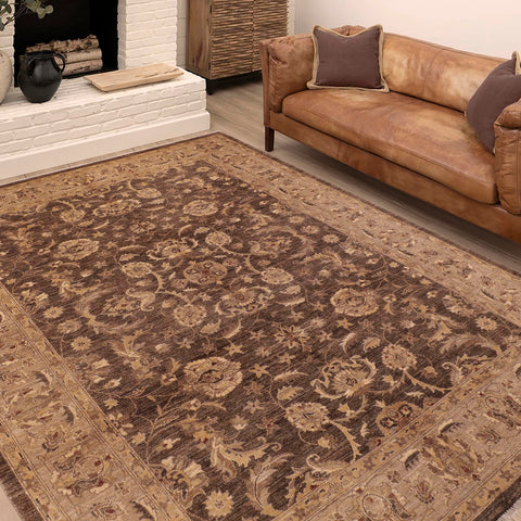 handmade Traditional Kafkaz Brown Tan Hand Knotted RECTANGLE 100% WOOL area rug 8x10