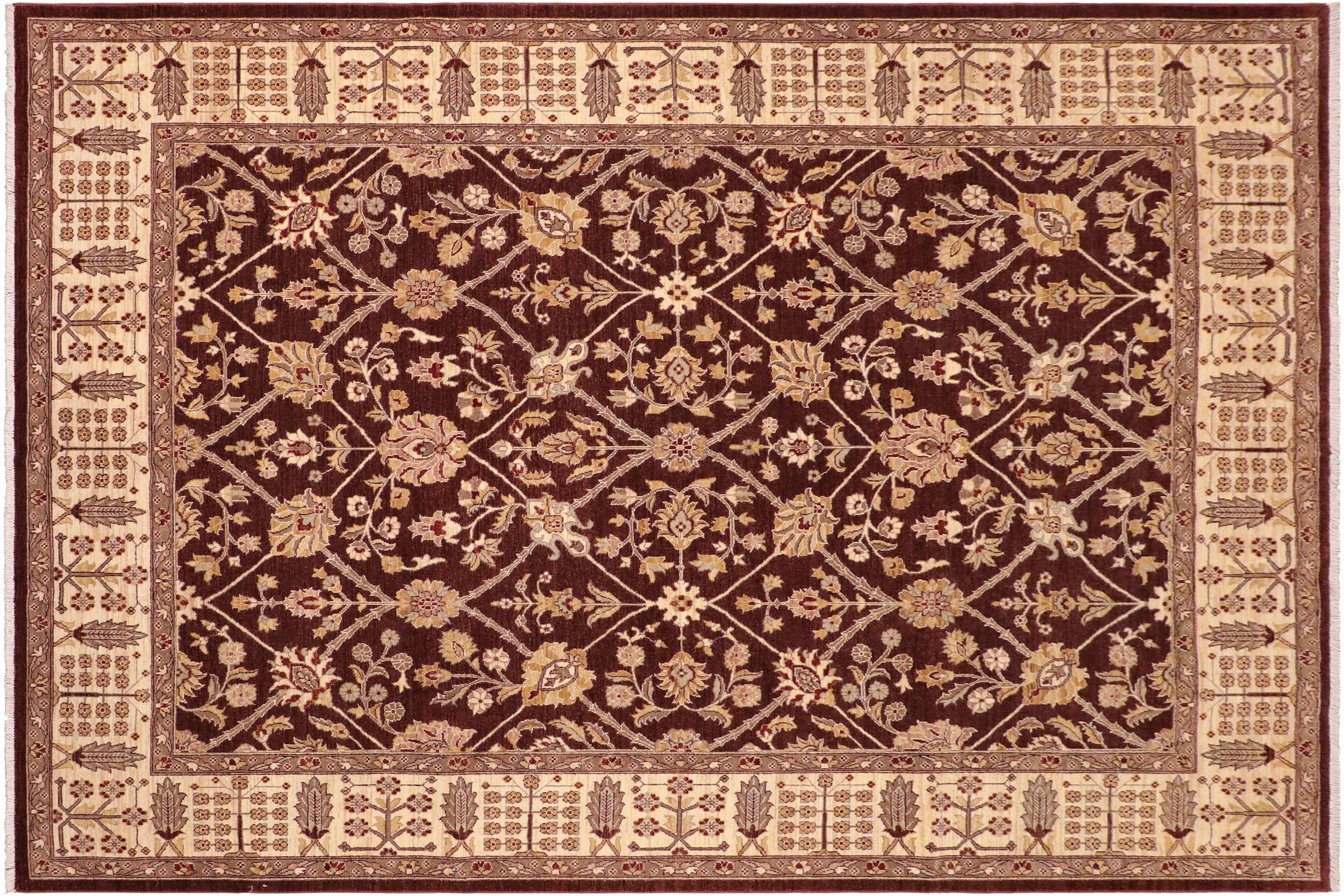 handmade Transitional Kafkaz Brown Beige Hand Knotted RECTANGLE 100% WOOL area rug 8' x 11'