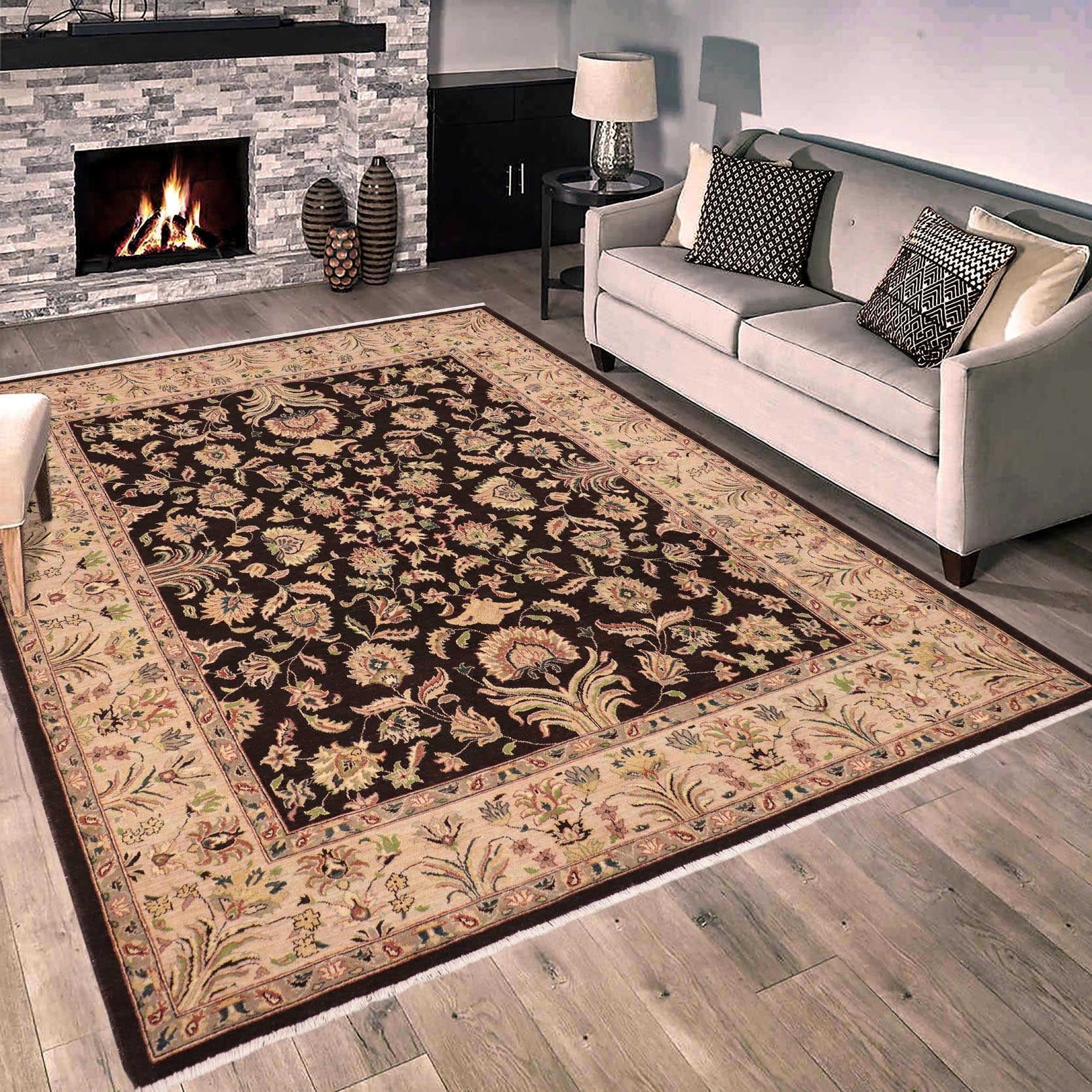 handmade Traditional Kafkaz Brown Tan Hand Knotted RECTANGLE 100% WOOL area rug 8x10